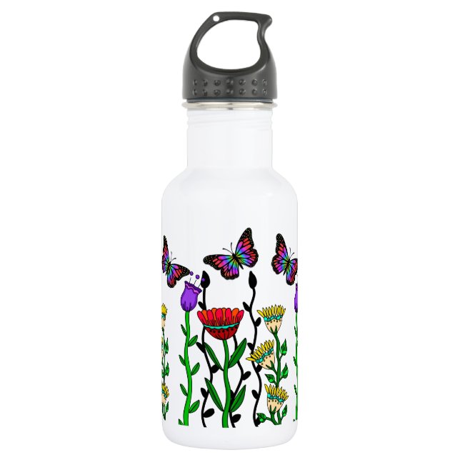 Botella De Agua Bonito de mariposas y flores (Anverso)