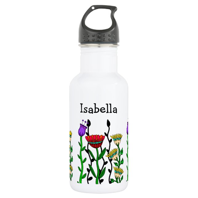 Botella De Agua Bonito de mariposas y flores personalizado (Anverso)