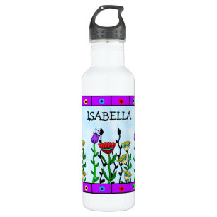 Botella De Agua Bonito de mariposas y flores personalizado