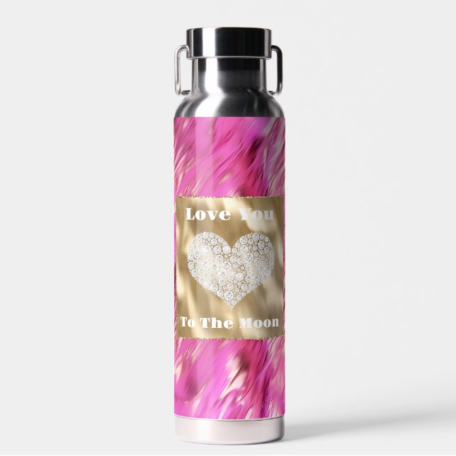 Botella De Agua Bonito Dream Pink Love Gold Purpurina Sparkle (Delantero)