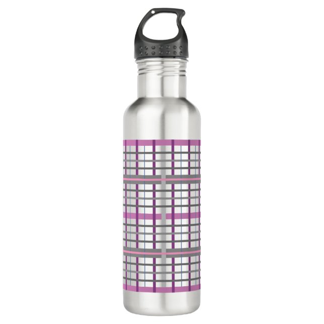 Botella De Agua Bonito en rosa y gris plasmado (Anverso)