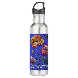 Botella De Agua Bonito Flor acuática floral flor de adormidera