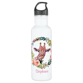 Botella De Agua Bonito Giraffe Floral acuarela personalizada