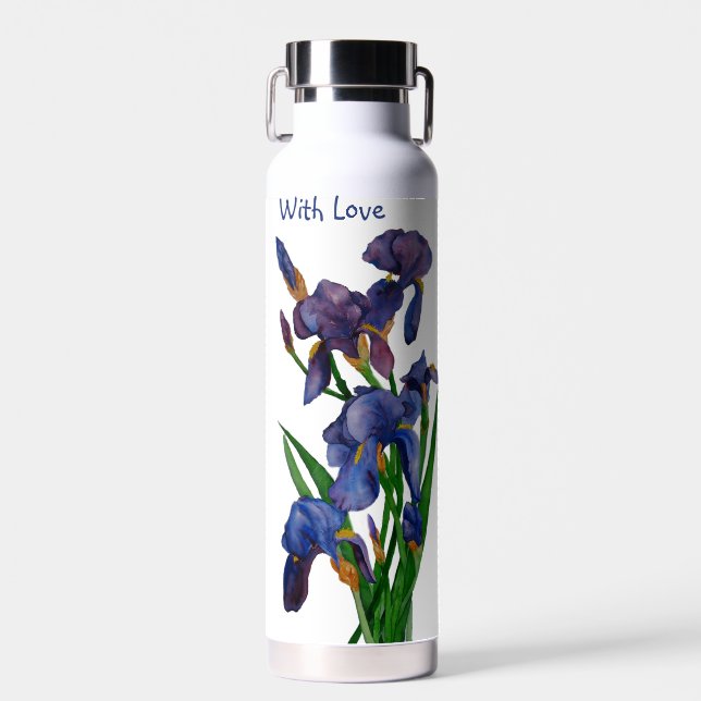 Botella De Agua Bonito Morado Iris acuarela (Delantero)