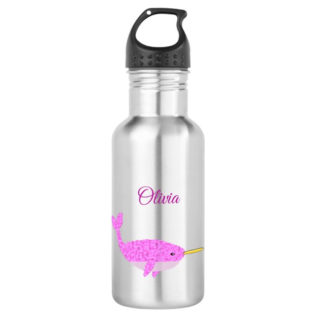 Botella De Agua Bonito Niña Rosa Narwhal Nombre Personalizado (Anverso)