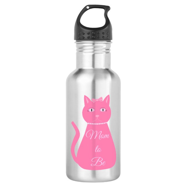 Botella De Agua Bonito Niña Rosa Personalizado Gato Mamá será (Anverso)