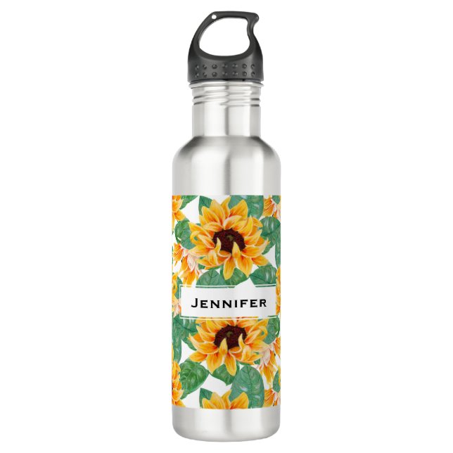 Botella De Agua Bonito Patrón de girasol amarillo y verde (Anverso)