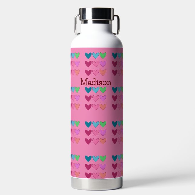 Botella De Agua Bonito Rosa Con Chicas Coloridos (Delantero)