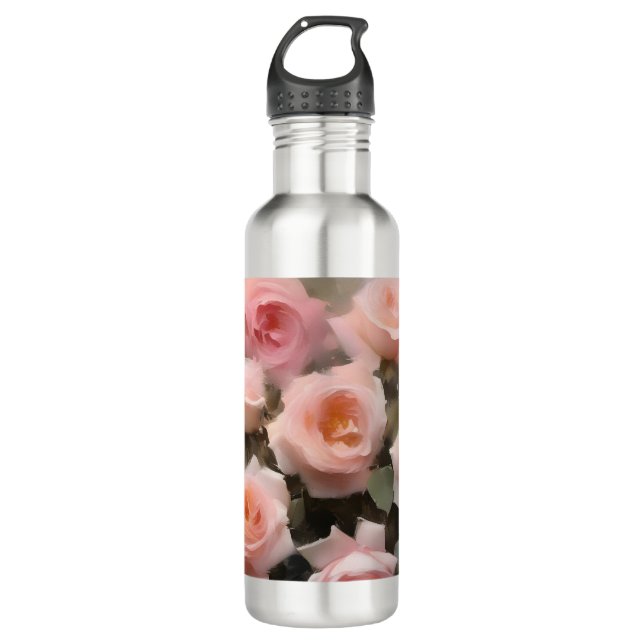 Botella De Agua Bonito rosa rosa pintura acuarela (Anverso)