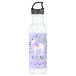 Botella De Agua Bonito unicornio morado floral personalizado