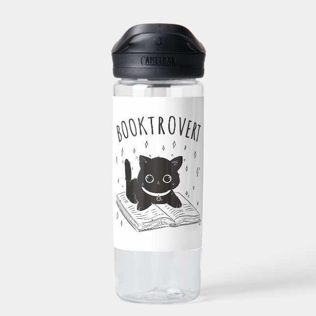 Botella De Agua Booktrovert cat con libro y estrellas (Atrás)