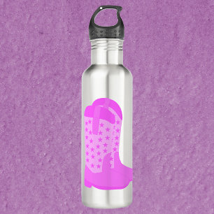 Botella De Agua Boots de cowboy con Stars Pink