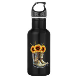 Botella De Agua Boots rústicos de vaquero con girasoles