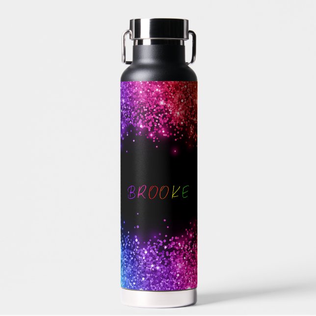 Botella De Agua Bordeado con Brillo de Arcoíris Personalizado (Delantero)