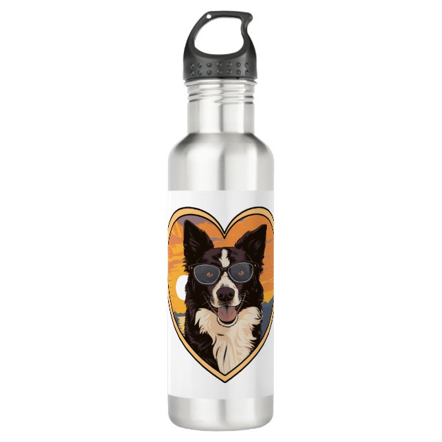 Botella De Agua Border Collie con gafas de sol (Anverso)
