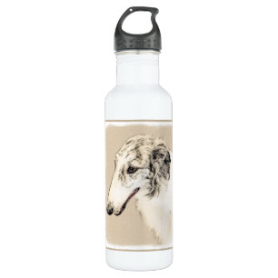 Botella De Agua Borzoi (Brindle plateado) Pintura original de arte