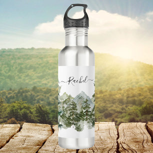 Botella De Agua Bosque acuático de pino y montaña al aire libre