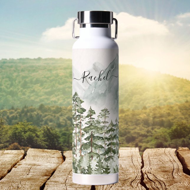 Botella De Agua Bosque de Pino y Montañas Monogramado (Subido por el creador)