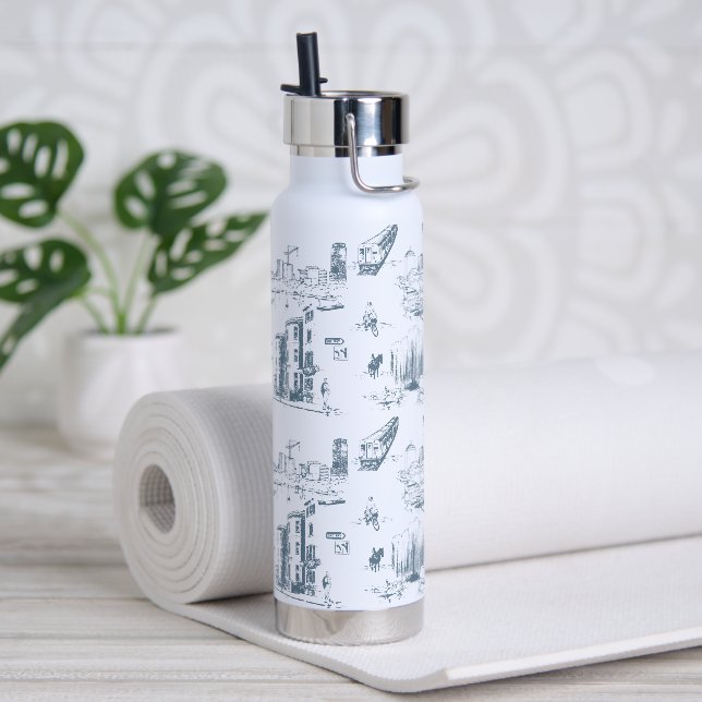 Botella De Agua Boston Toile Blue (Yoga)