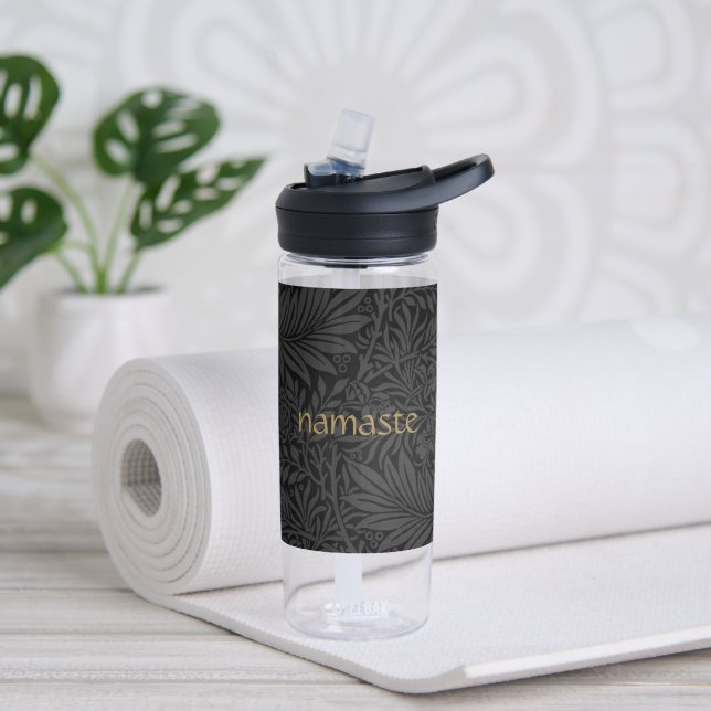 Botella De Agua Botánico Gris Negro Boho (Yoga)