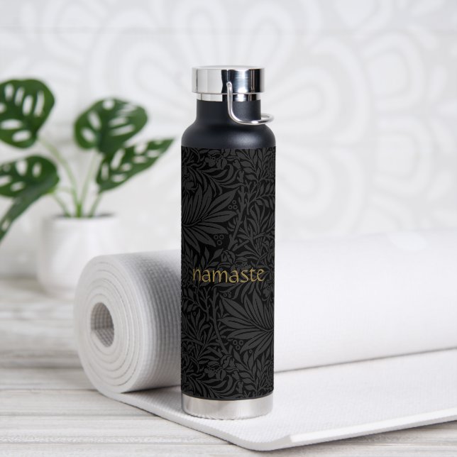 Botella De Agua Botánico Gris Negro Boho (Yoga)