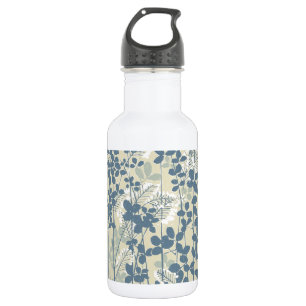 Botella De Agua Botánico Japonés Azul Vintage: Helecho de Hoja Cre