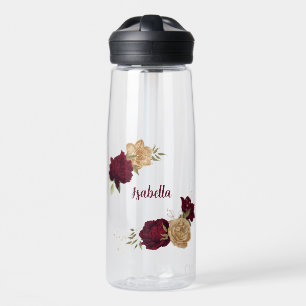Botella De Agua Botánico verde beige dorado granate