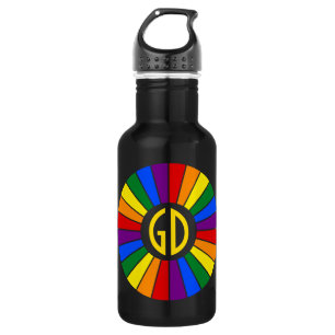 Botella De Agua BOTÓN DE LA BANDERA DEL ARCOÍRIS RAYOS + tu signo 