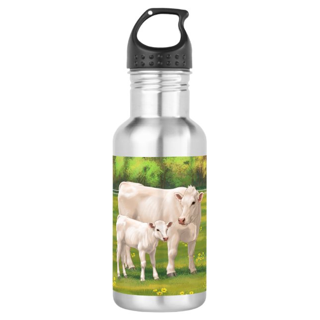 Botella De Agua Bovino blanco charolés de vaca y ternera de terner (Anverso)