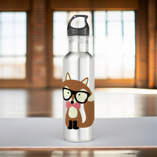Botella De Agua Bow Tie y Glasses Hipster Brown Fox