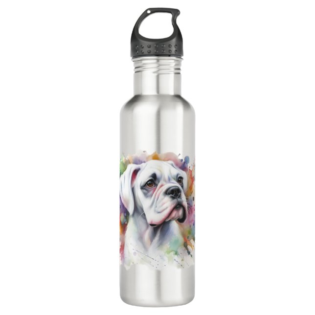 Botella De Agua 🐾 Boxer Dog Joy 🐾 Boxer Whimsical Con Pañuelas D (Anverso)