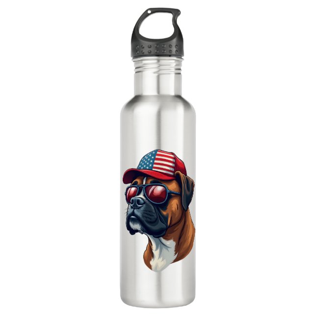 Botella De Agua Boxer Dog Wearing White Red Blue (Anverso)