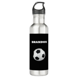 Botella De Agua Boys Soccer Ball Black Stylish Custom Name Kids