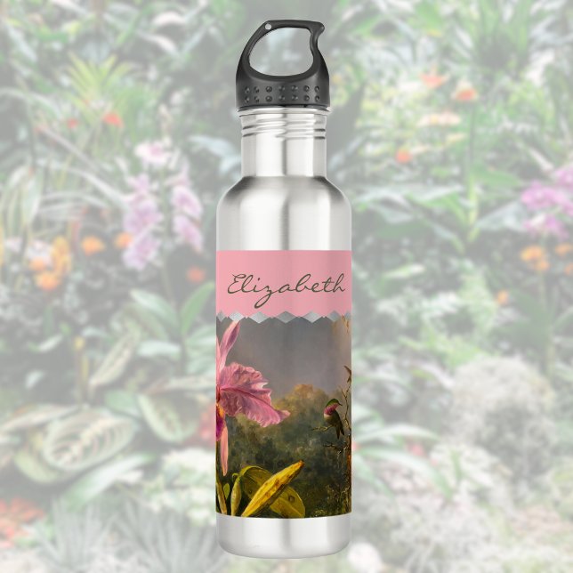 Botella De Agua Brazilian Cattelya Orchid Hummingbird Monogrammed (Subido por el creador)