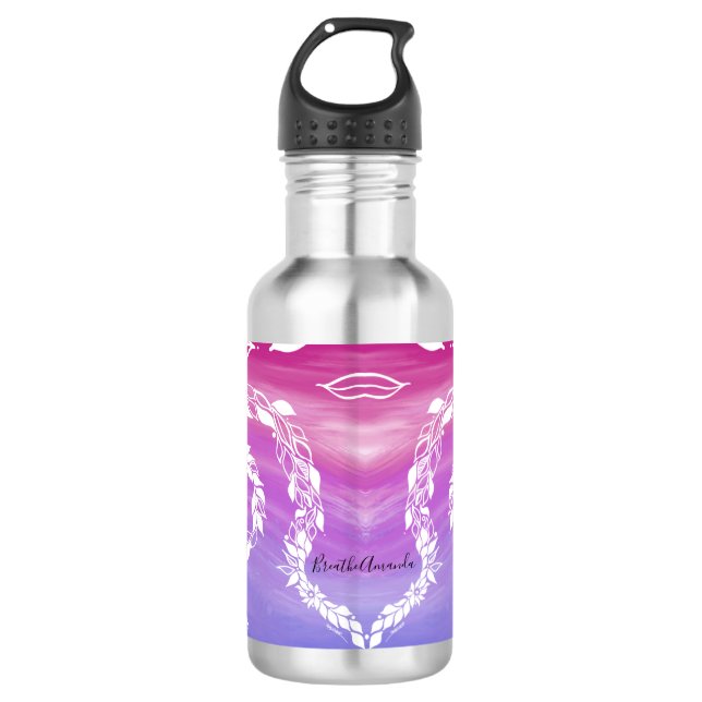 Botella De Agua Breathe Abstract diseño de hoja en fondo rosa (Anverso)