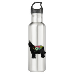Botella De Agua Briard Dog Raza Silhouette Boho Floral