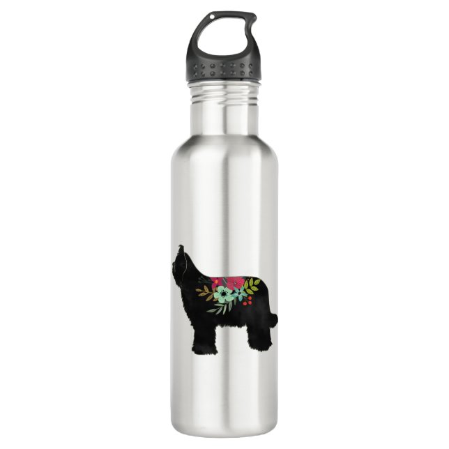 Botella De Agua Briard Dog Raza Silhouette Boho Floral (Anverso)