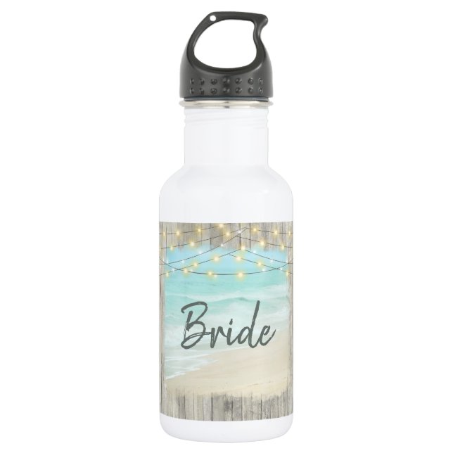 Botella De Agua Bride Rustic Beach String enciende Ocean Boda (Anverso)