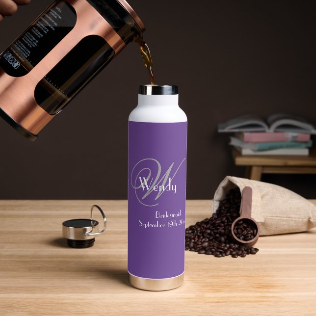 Botella De Agua Bridesmaid Gracias Moda Regalo Monograma Nombre Gu (Café)