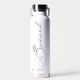 Botella De Agua Bridesmaid | Personalizado Black Modern Script
