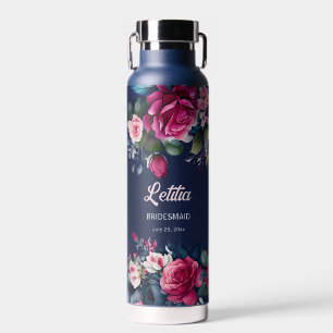 Botella De Agua Bridesmaid regalos nombre personalizado rosas rosa