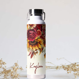 Botella De Agua Bridesmaid regalos rosas burdeos girasoles persona