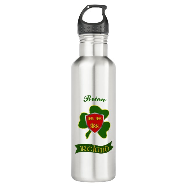 Botella De Agua Brien Irish Shield y Shamrock personalizado (Anverso)