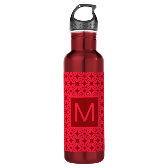 Botella De Agua Bright Red Ornate Pattern Monogrammed (Anverso)