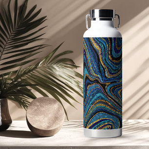Botella De Agua Brillo Glam Glitter arte mármol femenino azul