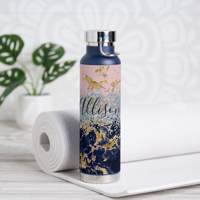 Botella De Agua Brillo y mármol personalizados  (Yoga)