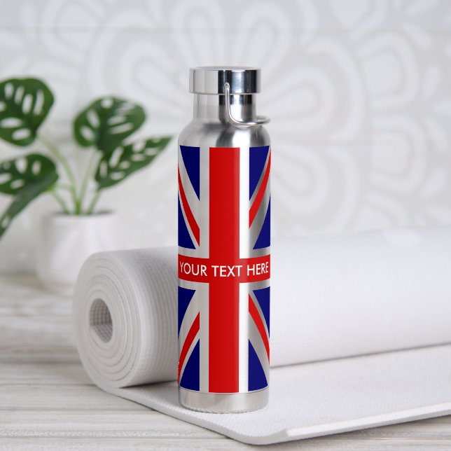 Botella De Agua British Union Jack flag custom water bottle (Yoga (girado))