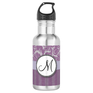 Botella De Agua Briznas y rayas florales de la lavanda con el