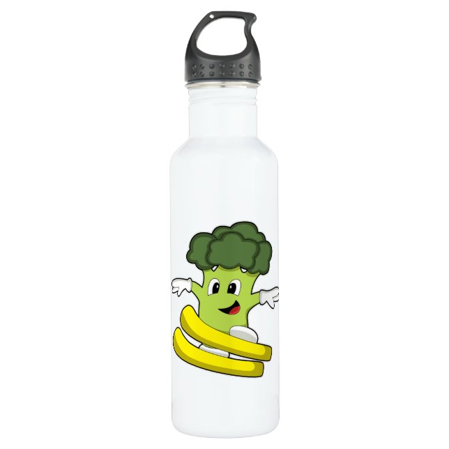 Botella De Agua Broccoli como esquiador con esquí (Anverso)