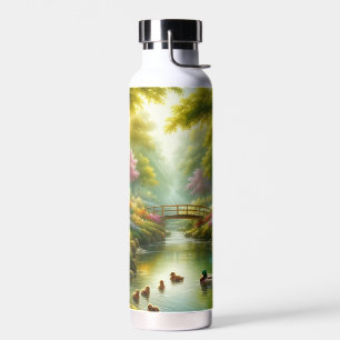 Botella De Agua Brook de primavera con patos/flores